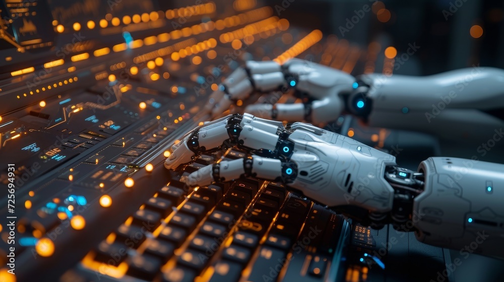 Aufkleber Smart robot AI technology is used to assist and support work for chatbots, chat ai, generating images, writing code, and data analysis using a website or software technology.