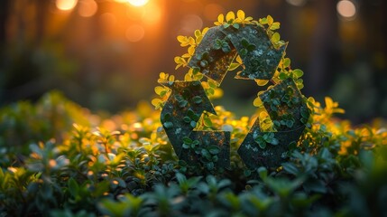 Concept of circular economy icon on nature background for future business growth and design to reuse and renewable resources to sustain the environment - obrazy, fototapety, plakaty