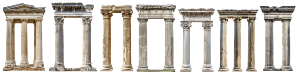 Fotobehang Classic antique marble column set. white doric column. ancient greek pillar. isolated on white background or transparent background © Gasi