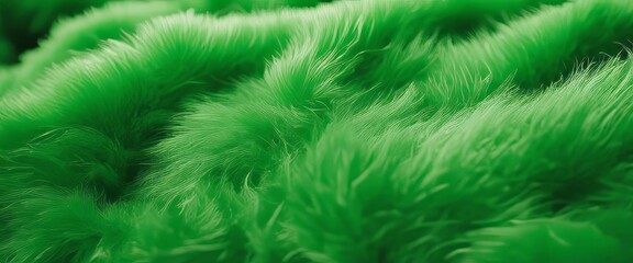 green fur texture top view. green sheepskin background. Fur pattern. Texture of green shaggy