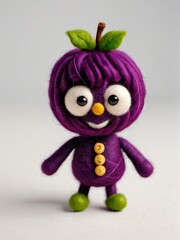 Photo Of A Needle-Felted Cartoon Boysenberry Character Isolated On A White Background