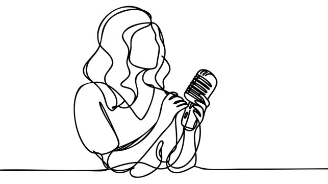 singer holding microphone, continuous line art clip art preview