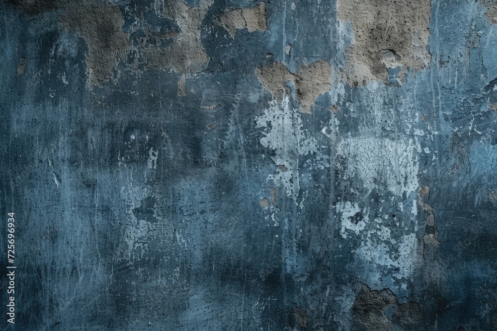 Poster a photograph of a blue wall with peeling paint. suitable for use as a background or texture