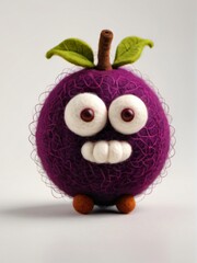 Photo Of A Needle-Felted Cartoon Mangosteen Character Isolated On A White Background