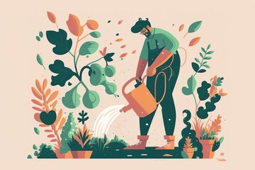 Gardener Creating a beautiful garden. AI Generated