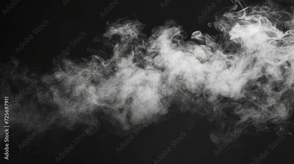 Poster close-up shot of smoke on a black background. can be used to create a mysterious and dramatic atmosp