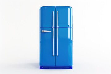 A blue refrigerator standing against a white background. Ideal for showcasing modern kitchen appliances