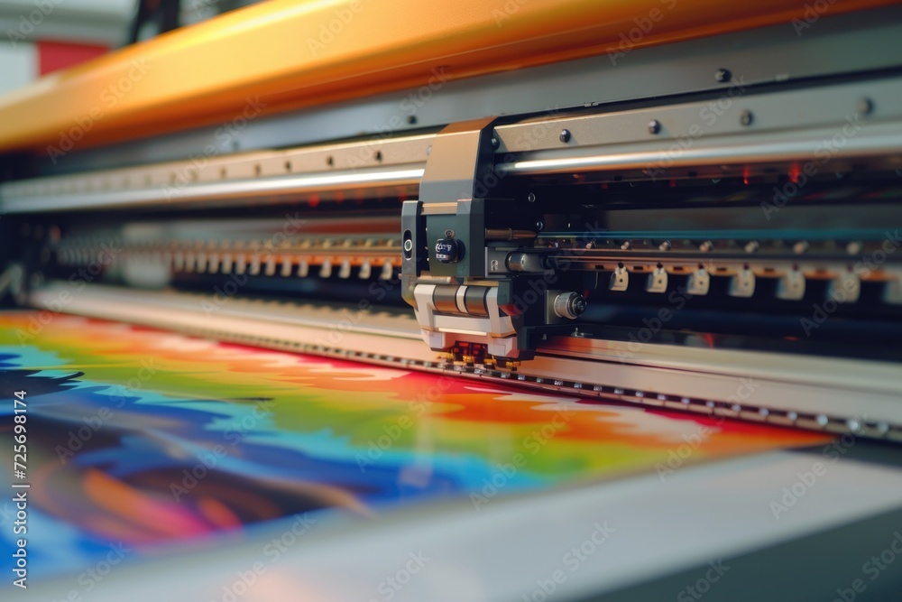 Leinwandbilder A detailed view of a printing machine with a picture displayed on it. This image can be used to represent printing, technology, graphic design, or creative processes