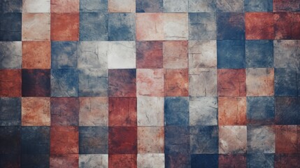A vibrant tiled wall featuring a combination of red, white, and blue colors. Suitable for various design projects
