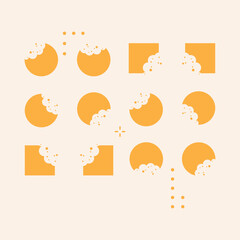 Cookie icon vector. Biscuit, cracker, Snack icon symbol in line, flat, and colors style on white background. Bitten biscuit icons.
