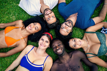 Summer Bliss: Multiracial Friends Enjoying Park in the summer