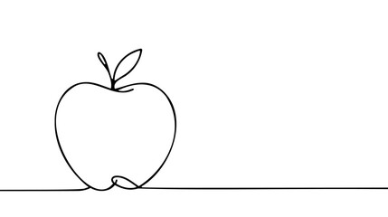 Apple fruit in continuous line art drawing style. Minimalist black line sketch on white background. Vector illustration