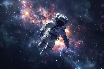 Fototapeta na wymiar astronaut in outer space with galaxy nebula background