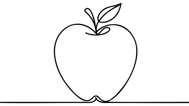 Apple fruit in continuous line art drawing style. Minimalist black line sketch on white background. Vector illustration