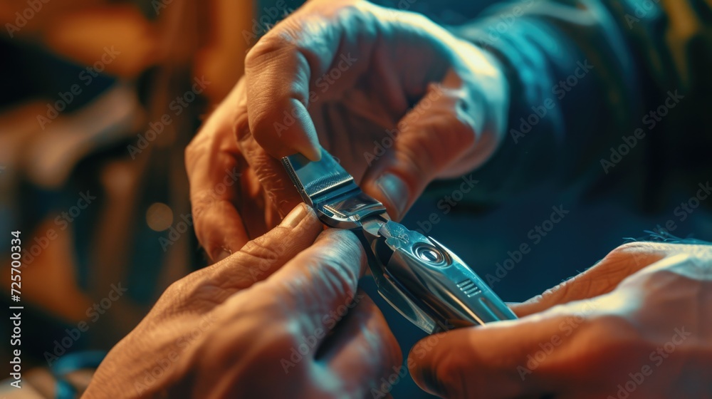 Fototapete a close-up view of a person holding a pair of scissors. this image can be used for various purposes