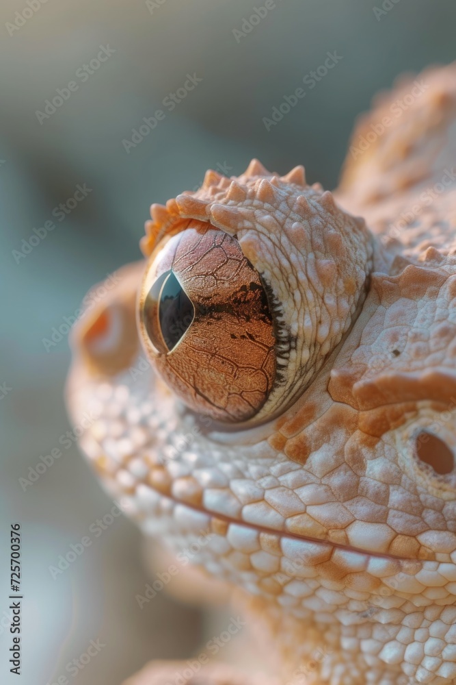 Poster A detailed close-up view of a lizard's eye with a blurred background. Suitable for nature and wildlife-themed projects