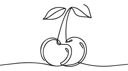 One single line drawing of whole healthy organic cherries for orchard logo identity.