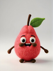 Photo Of A Needle-Felted Cartoon Brazilian Guava Character Isolated On A White Background
