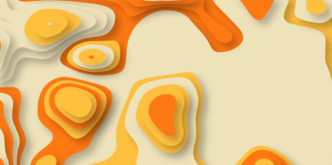 Fototapeta premium Topographic map in papercut style. Top view river, trees and mountains in paper cut style.Wavy layered shapes cut out from cardboard. Abstract Vector illustration for ecology creative concept.