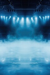 An empty stage with fog and spotlights. Ideal for theatrical performances or concerts