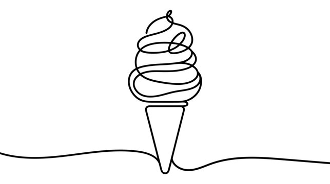 recommend clip art: Soft serve ice cream in waffle cone in continuous line art drawing style. Black line sketch on white background. Vector illustration