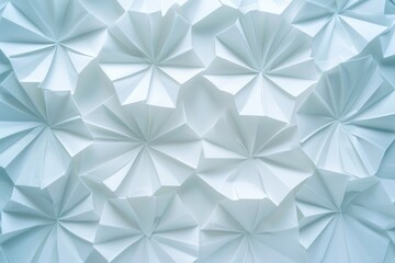 A detailed view of a wall constructed entirely out of folded paper. This unique and creative design can be used as a background or texture in various projects