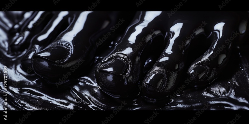 Poster a close-up view of a pair of shiny black shoes. versatile footwear suitable for formal occasions or 