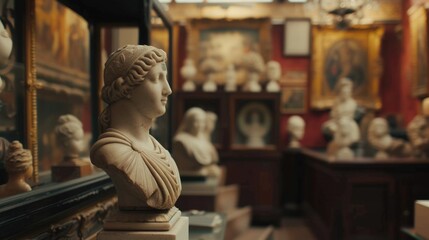 A bust of a woman on display in a museum. Ideal for educational and historical presentations - obrazy, fototapety, plakaty
