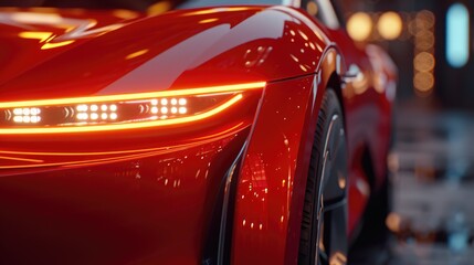 A detailed view of a vibrant red sports car. Perfect for automotive enthusiasts and car lovers