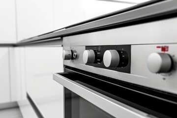 A detailed view of a stove in a kitchen. Suitable for home improvement or cooking-related projects