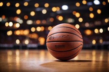Basketball ball with arena background bokeh. ai generative