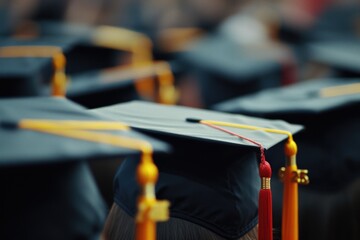 A close up view of a graduation cap and tassel. Perfect for educational and celebratory purposes