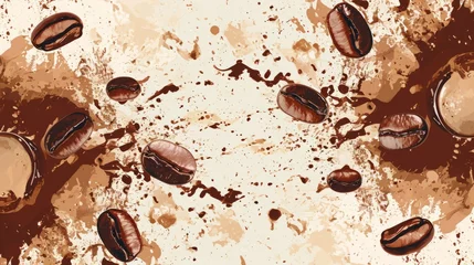 Papier Peint photo autocollant Bar a café background with splashes of coffee with milk and coffee beans