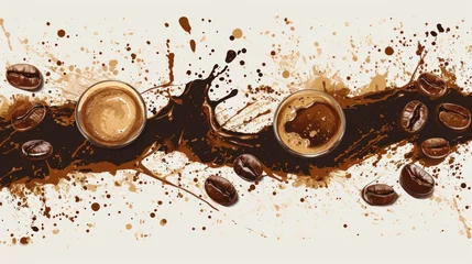 Poster background with splashes of coffee with milk and coffee beans © lastfurianec