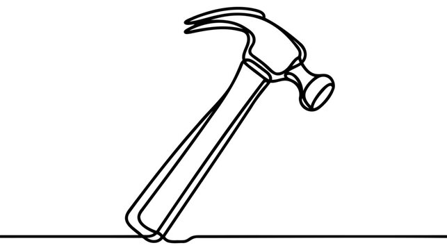 recommend clip art: Continuous single one line drawing of hammer construction handyman tool and judge law vector illustration