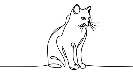 Continuous one line drawing of cat- kitten. Cute Cat single line art vector illustration. Editable stroke
