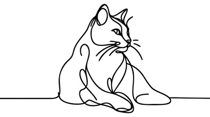 Continuous one line drawing of cat- kitten. Cute Cat single line art vector illustration. Editable stroke
