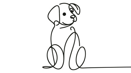 Running dog in continuous line art drawing style. Minimalist black linear sketch isolated on white background.