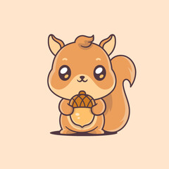 Cute kawaii squirrel cartoon mascot character vector illustration