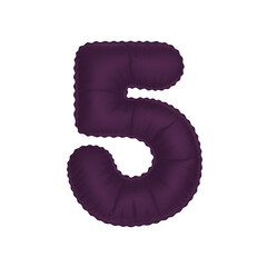 3D deep wine purple color helium balloon number 5