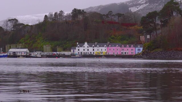 View of beautiful countryside in the Scottish highland with mountains, trees and sea