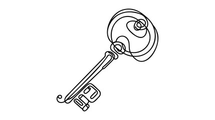 Key one line continuous drawing. Home key continuous one line illustration. Vector minimalist linear illustration.