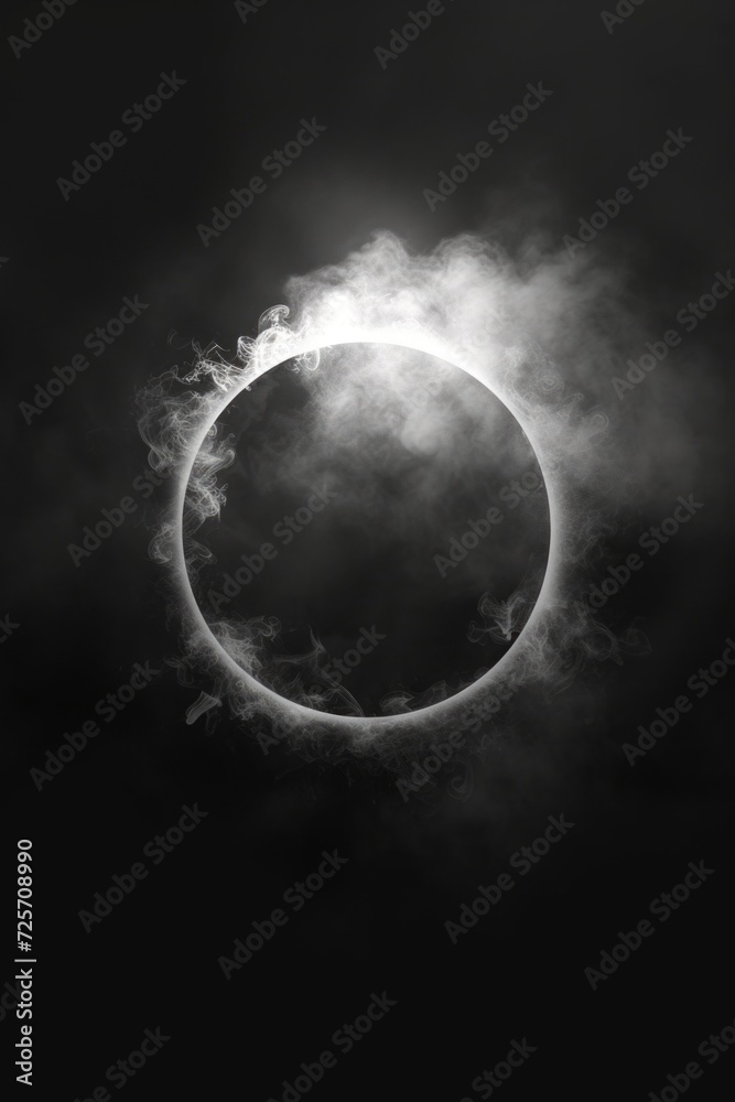 Poster A captivating black and white photo capturing a ring of smoke. Perfect for adding a touch of intrigue to any project