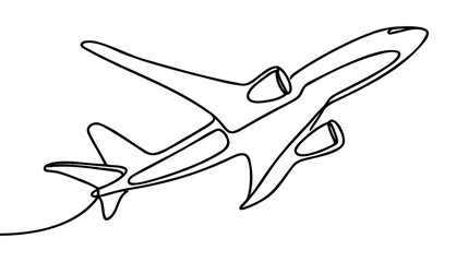Fototapeta na wymiar Airplane one line drawing on a white background. Airplane continuous single sketch. Minimalist contour design.