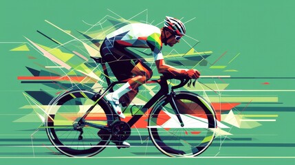 Fototapeta premium long distance cyclist Geometry in vector on green background --ar 16:9 --v 6 Job ID: 3b7b6fb8-8d96-48b3-9480-f640881341d4