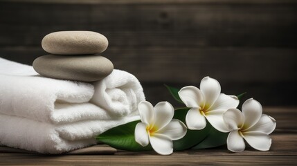 Obraz na płótnie Canvas Towel spa beauty women massage with Frangipani flowers