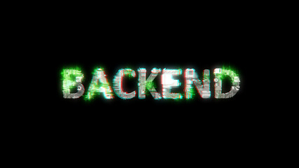shining cybernetical text BACKEND on black - meta universe concept, isolated - object 3D illustration