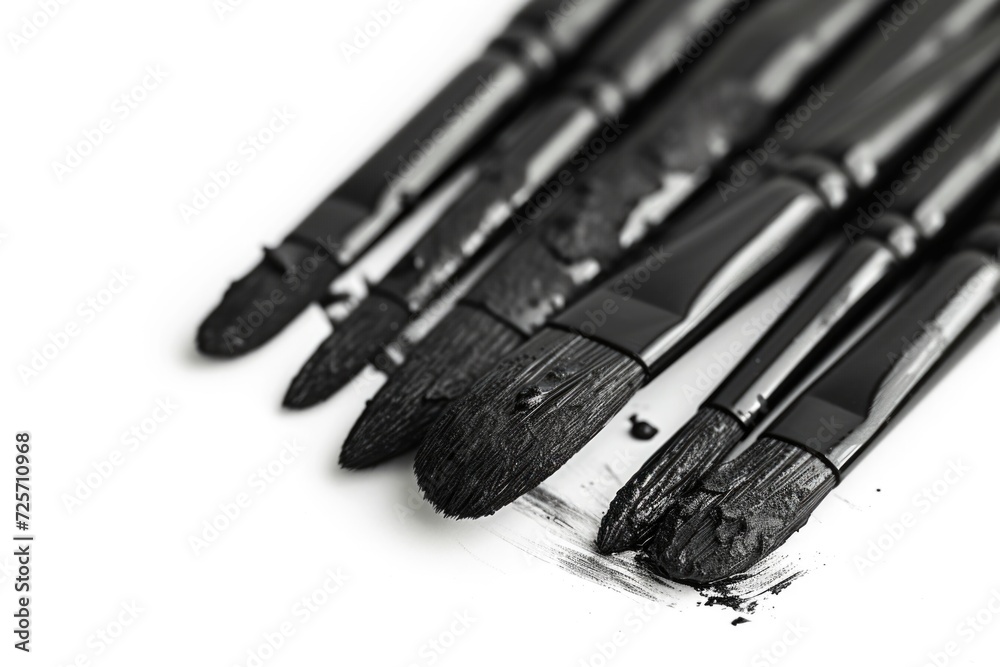 Poster a close-up view of a bunch of paint brushes. this image can be used to depict creativity, art suppli