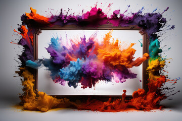 An image of Product display frame with colorful powder paint splash sprinkle Generative AI
