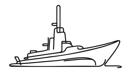 Continuous one line of warships hand drawn vector illustration on white background